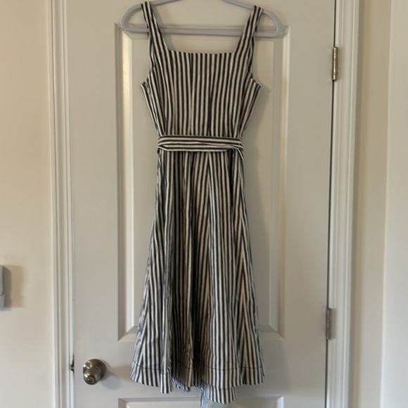 Maeve Blue/White Fowler Striped Midi dress with belt by Anthropologie - Picture 3 of 10